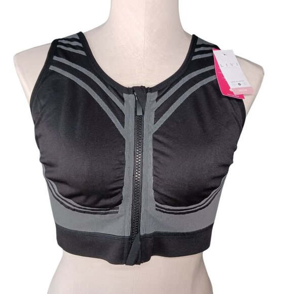 Livi Active Other - NWT LIVI Wireless Zip Front Medium Impact Seamless Sports Bra 18/20 Black Gray